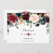 Charm Merlot Navy Blue Bloemige Trouw Dank je Kaart (Voorkant / Achterkant)