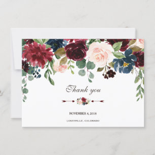 Charm Merlot Navy Blue Bloemige Trouw Dank je Kaart