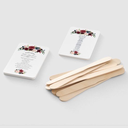 Charm Merlot Navy Blue Floral Wedding Programme Handwaaier (Niet-gemonteerd)