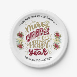 Charm Merry Happy Nieuwjaar Typografie Papieren Bordje