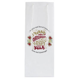 Charm Merry Happy Nieuwjaar Typografie Wijn Cadeautas