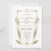 Charm Monogram Gold Art Deco White Wedding Kaart (Voorkant)