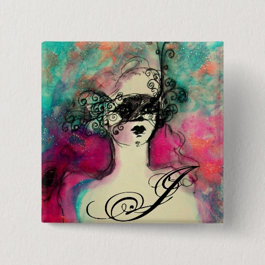 CHARM MONOGRAM / mysterieuze schoonheid met masker Vierkante Button 5,1 Cm (Voorkant)