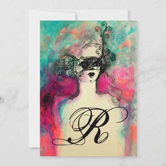 CHARM MONOGRAM , Sweet 16 Maskerade Feestje Kaart (Achterkant)