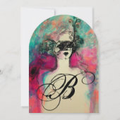 CHARM MONOGRAM , Sweet 16 Maskerade Feestje Kaart (Voorkant)