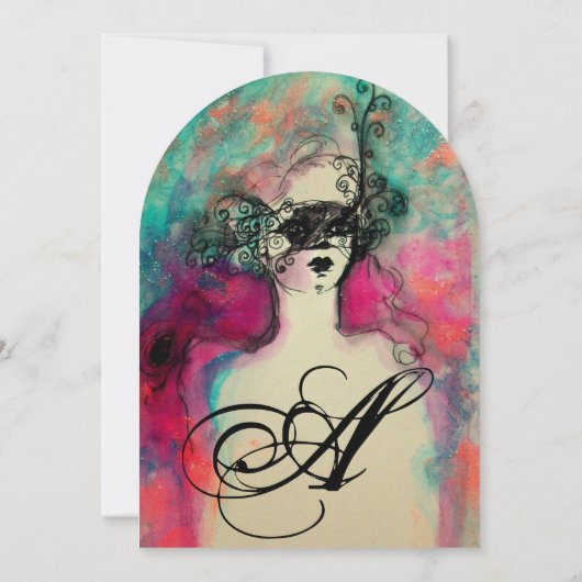 CHARM MONOGRAM , Sweet 16 Maskerade Feestje Kaart (Achterkant)