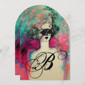 CHARM MONOGRAM , Sweet 16 Maskerade Feestje Kaart (Voorkant / Achterkant)