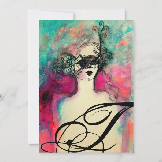 CHARM MONOGRAM , Sweet 16 Maskerade Feestje Kaart (Achterkant)