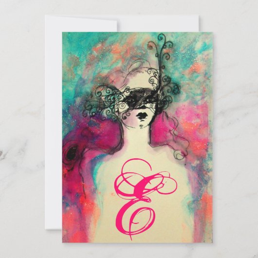 CHARM MONOGRAM , Sweet 16 Maskerade Feestje Kaart (Achterkant)