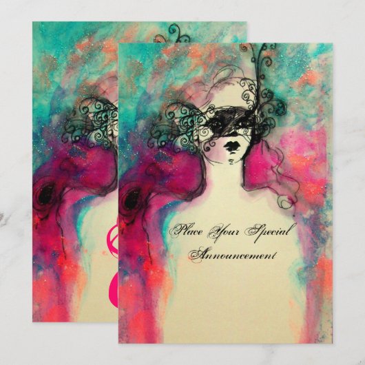 CHARM MONOGRAM , Sweet 16 Maskerade Feestje Kaart (Voorkant / Achterkant)