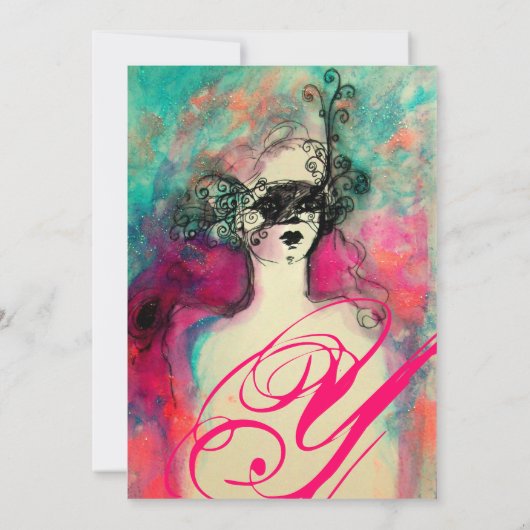 CHARM MONOGRAM , Sweet 16 Maskerade Feestje Kaart (Achterkant)