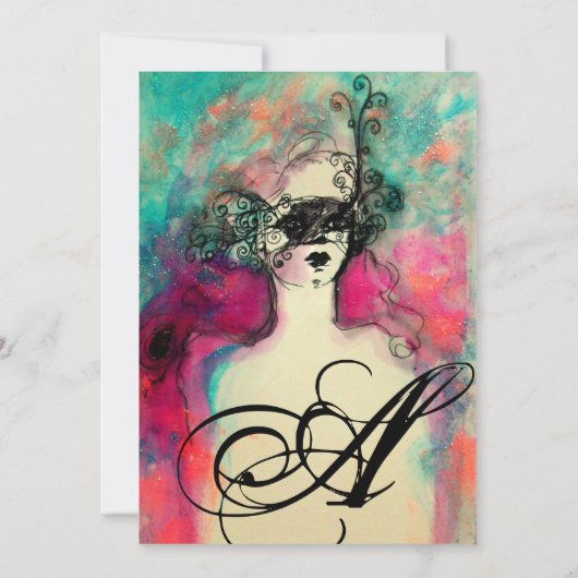 CHARM MONOGRAM , Sweet 16 Masquerade Party Kaart (Achterkant)