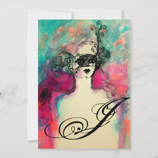 CHARM MONOGRAM , Sweet 16 Masquerade Party Kaart (Achterkant)