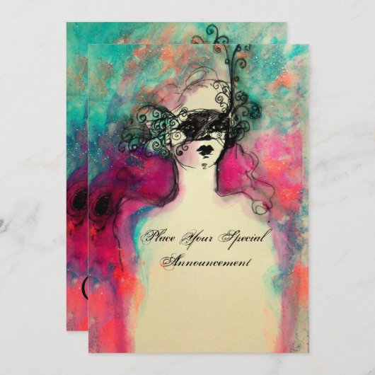 CHARM MONOGRAM , Sweet 16 Masquerade Party Kaart (Voorkant / Achterkant)