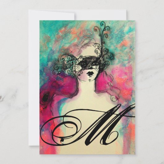 CHARM MONOGRAM , Sweet 16 Masquerade Party Kaart (Achterkant)