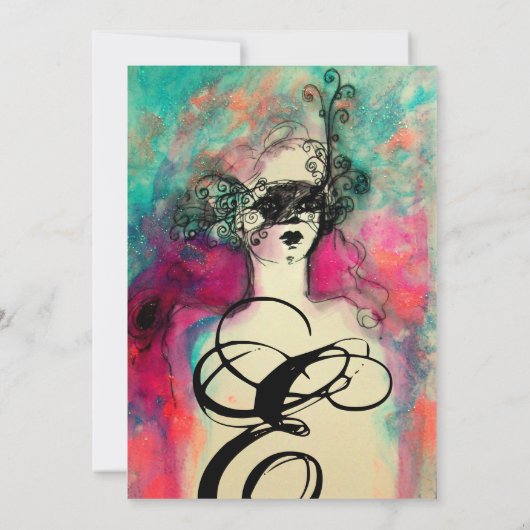 CHARM MONOGRAM , Sweet 16 Masquerade Party Kaart (Achterkant)