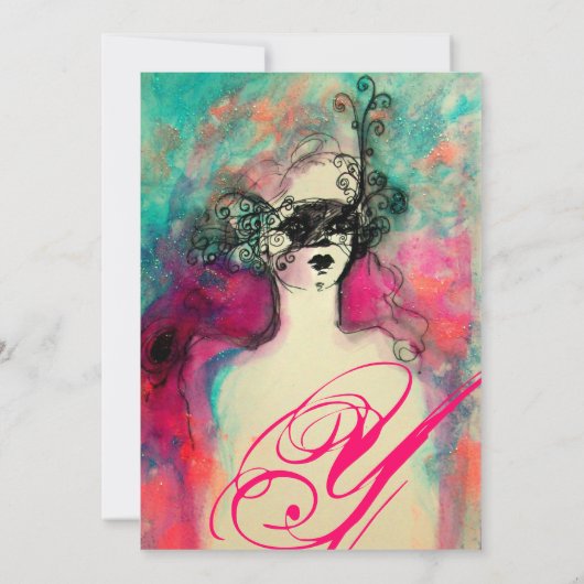 CHARM MONOGRAM , Sweet 16 Masquerade Party Kaart (Achterkant)