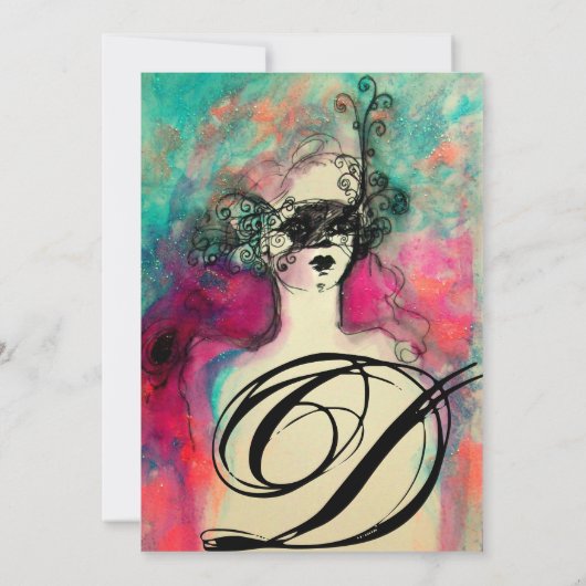 CHARM MONOGRAM , Sweet 16 Masquerade Party Kaart (Achterkant)