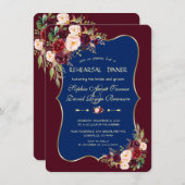 Charm Navy Blauwe Bordeaux Bloemenkleed Proefavond Kaart (Voorkant / Achterkant)