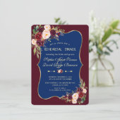 Charm Navy Blauwe Bordeaux Bloemenkleed Proefavond Kaart (Staand voorkant)