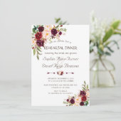 Charm Navy Blauwe Bordeaux Bloemenkleed Proefavond Kaart (Staand voorkant)