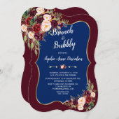 Charm Navy Blauwe Bordeaux Bloemige Brunch & Mouss Kaart (Voorkant / Achterkant)