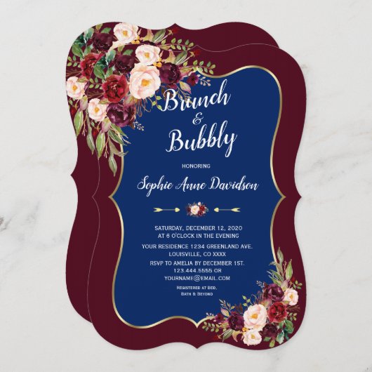 Charm Navy Blauwe Bordeaux Bloemige Brunch & Mouss Kaart