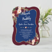 Charm Navy Blauwe Bordeaux Bloemige Brunch & Mouss Kaart (Staand voorkant)