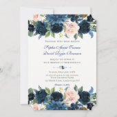 Charm Navy Blue Blush Floral Bloom Wedding Kaart (Voorkant)