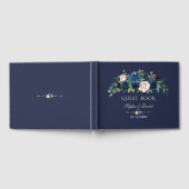 Charm Navy Blue Blush Flowers Bloom Wedding Gastenboek (Volledig)