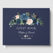 Charm Navy Blue Blush Flowers Bloom Wedding Gastenboek (Voorkant)
