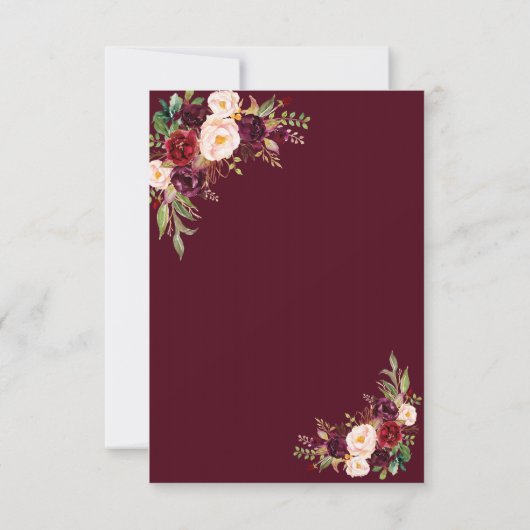 Charm Navy Blue Burgundy Floral Gold Wedding RSVP (Achterkant)