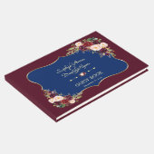 Charm Navy Blue Gold Burgundy Floral Wedding Gastenboek (Hoek)