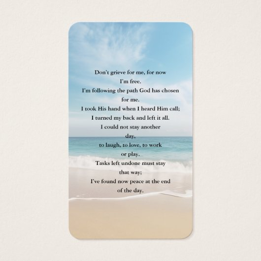 Charm Ocean Beach Uitzicht Foto Begrafenisgebed Visitekaartje (Achterkant)