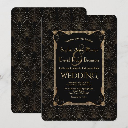 Charm Old Hollywood Black Great Gatsby Wedding Kaart (Voorkant / Achterkant)