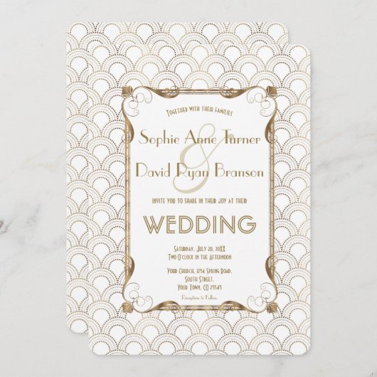 Charm Old Hollywood Great Gatsby White Wedding Kaart (Voorkant / Achterkant)