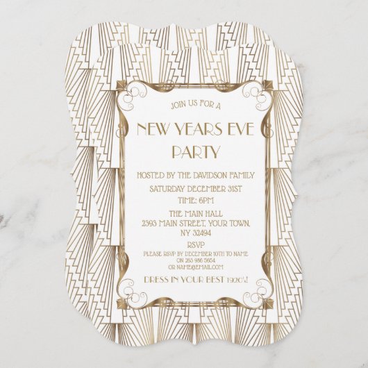 Charm Old Hollywood White Great Gatsby New Year Kaart (Voorkant / Achterkant)