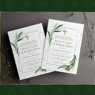 Charm Olive Gold Spain Girl 1 Birthday Baptisme Kaart