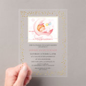Charm Over The Moon Girl Calligrafie Baby shower Acryl Uitnodigingen (Insitu (Draagbaar))