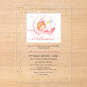 Charm Over The Moon Girl Calligrafie Baby shower Acryl Uitnodigingen (Voorkant)