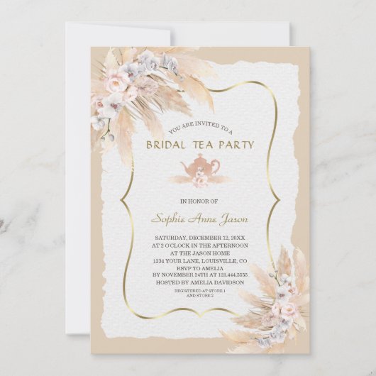 Charm Pampas Grass Orchid Rozen Bridal Tea  Kaart (Voorkant)