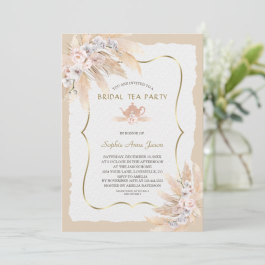 Charm Pampas Grass Orchid Rozen Bridal Tea  Kaart (Staand voorkant)