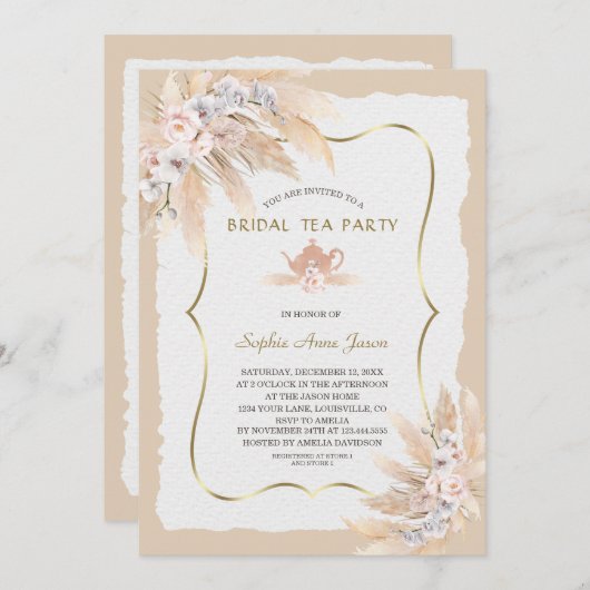 Charm Pampas Grass Orchid Rozen Bridal Tea  Kaart (Voorkant / Achterkant)