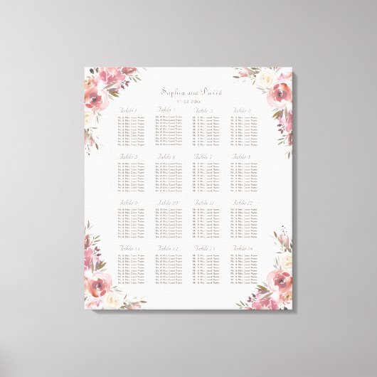 Charm Peach Peonies Pink Seating Chart Canvas Afdruk (Voorkant)