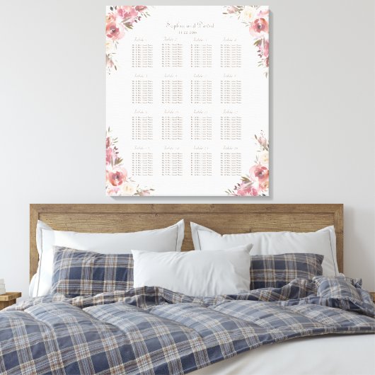 Charm Peach Peonies Pink Seating Chart Canvas Afdruk (Insitu (Slaapkamer))