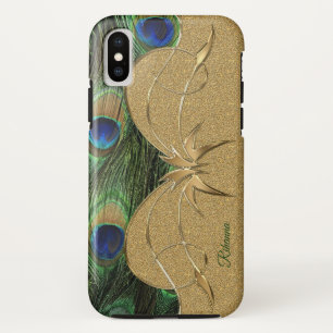 Charm Peacock Feathers Golden Custom Monogram Case-Mate iPhone Case
