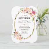 Charm Pink Blush Bloem Goud Frame  Sweet 16 Kaart (Staand voorkant)