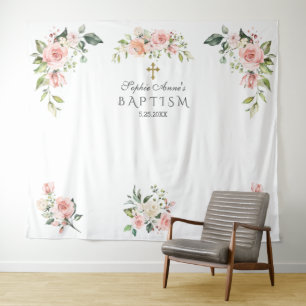 Charm Pink Blush Bloemen Doop Foto Prop Wandkleed