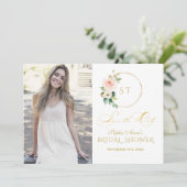 Charm Pink Blush Bloemen Goud Save The Date (Staand voorkant)