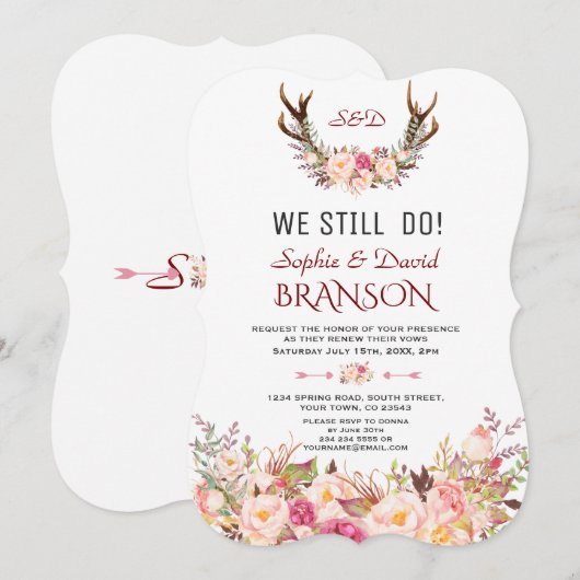 Charm Pink Blush Bloemgewei WE NOG STEEDS DOEN Kaart (Voorkant / Achterkant)